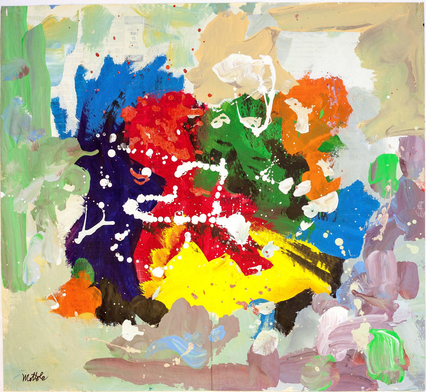 Fil Mottola Abstracts 24 X 24 On Newspaper Signed Valente Private Collection - Filmottola