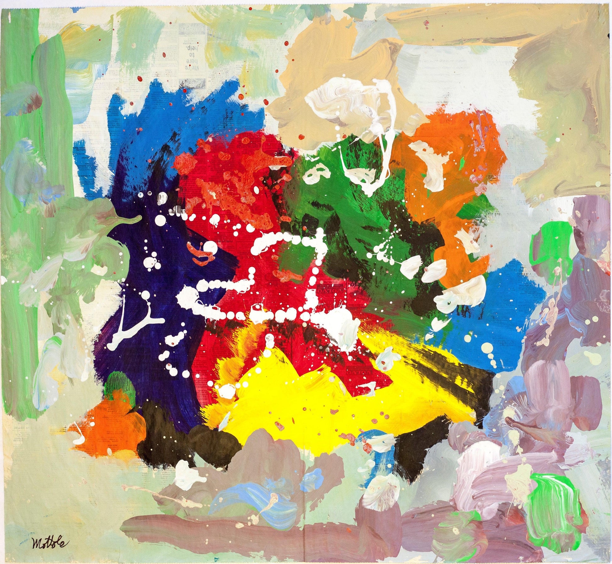 Fil Mottola Abstracts 24 X 24 On Newspaper Signed Valente Private Collection - Filmottola