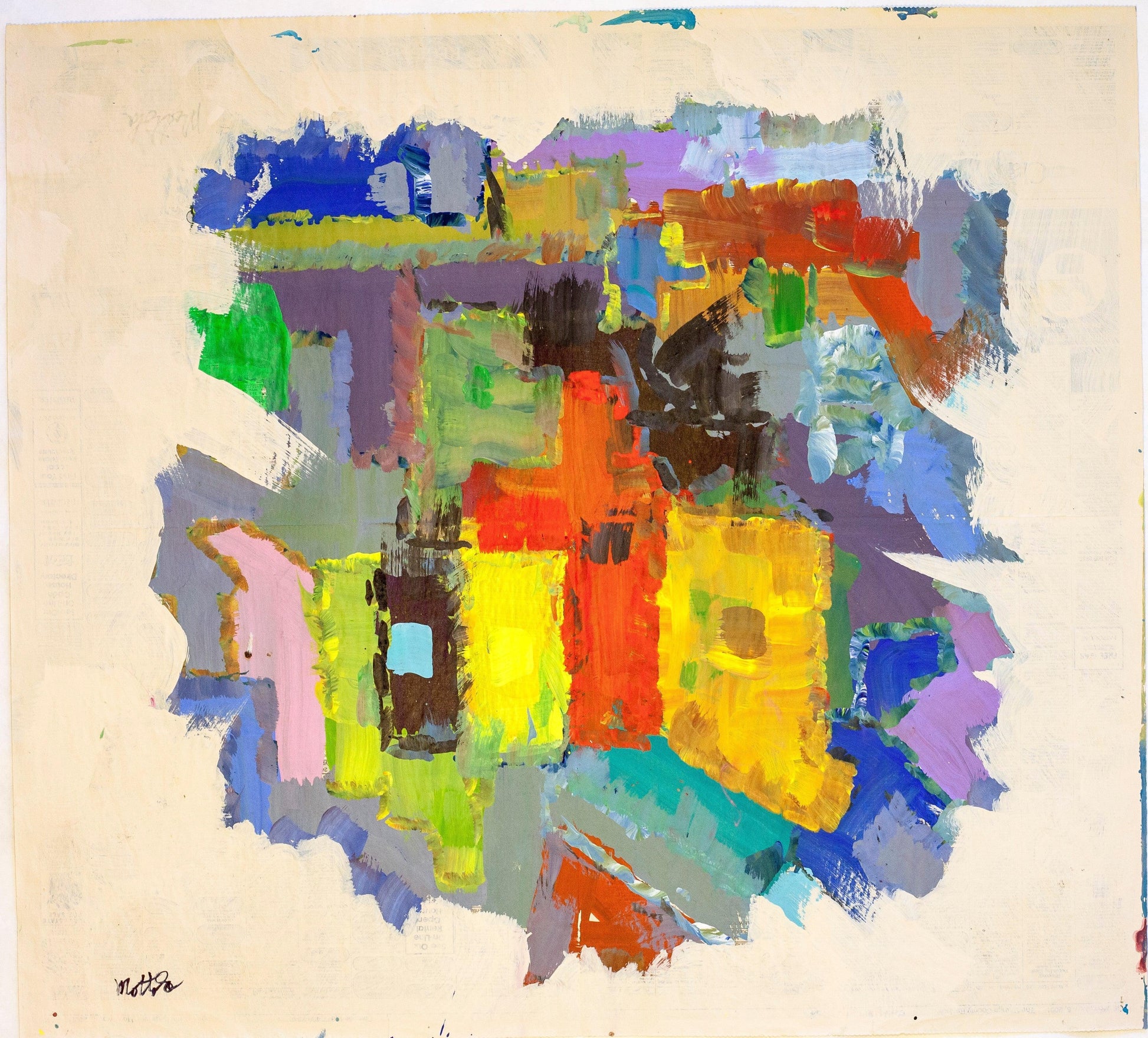 Fil Mottola Abstracts 24 X 24 On Newspaper Signed Valente Private Collection - Filmottola