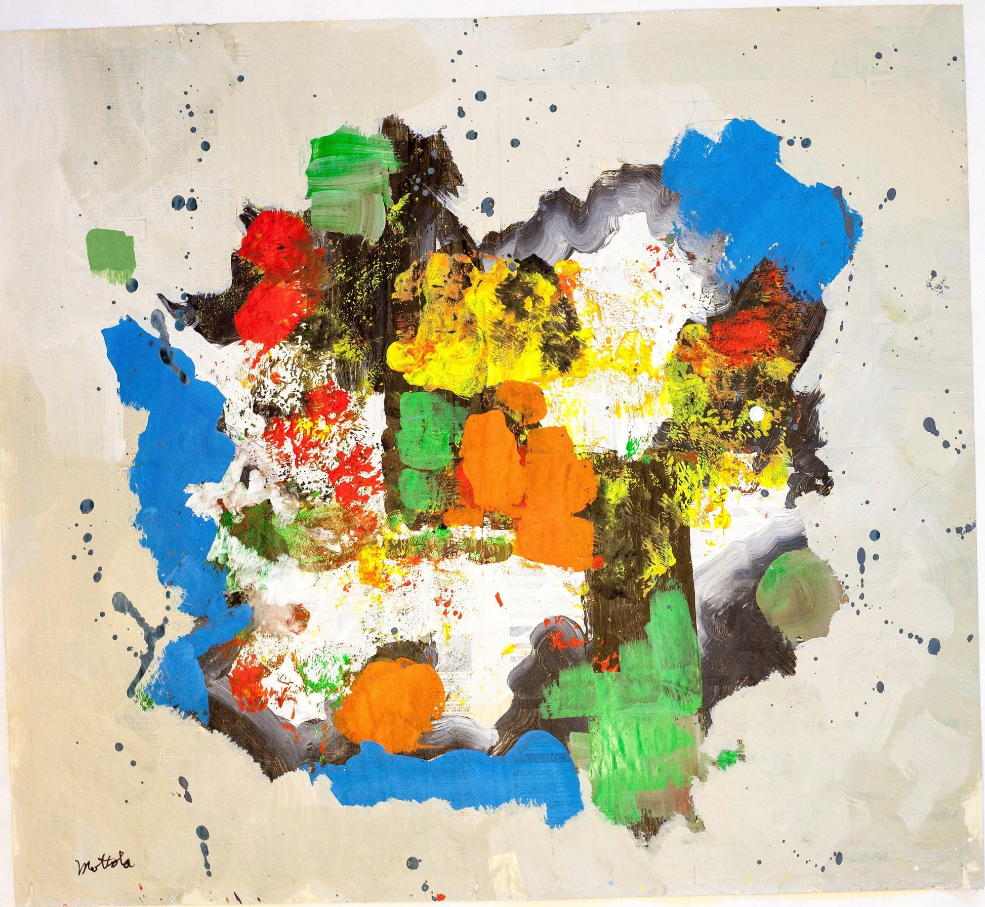 Fil Mottola Abstracts 24 X 24 On Newspaper Signed Valente Private Collection - Filmottola