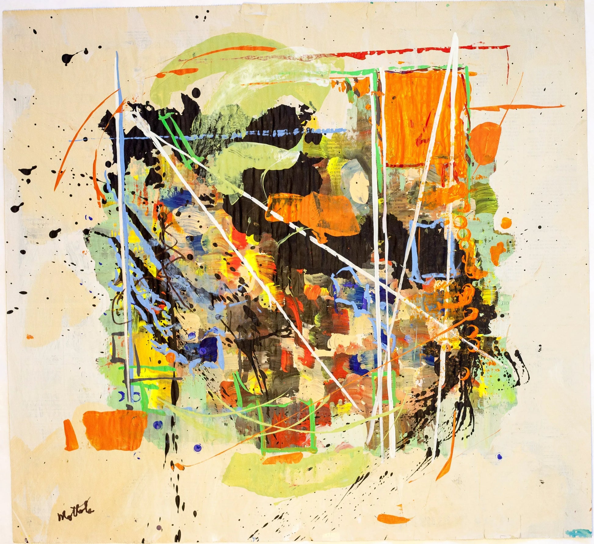 Fil Mottola Abstracts 24 X 24 On Newspaper Signed Valente Private Collection - Filmottola