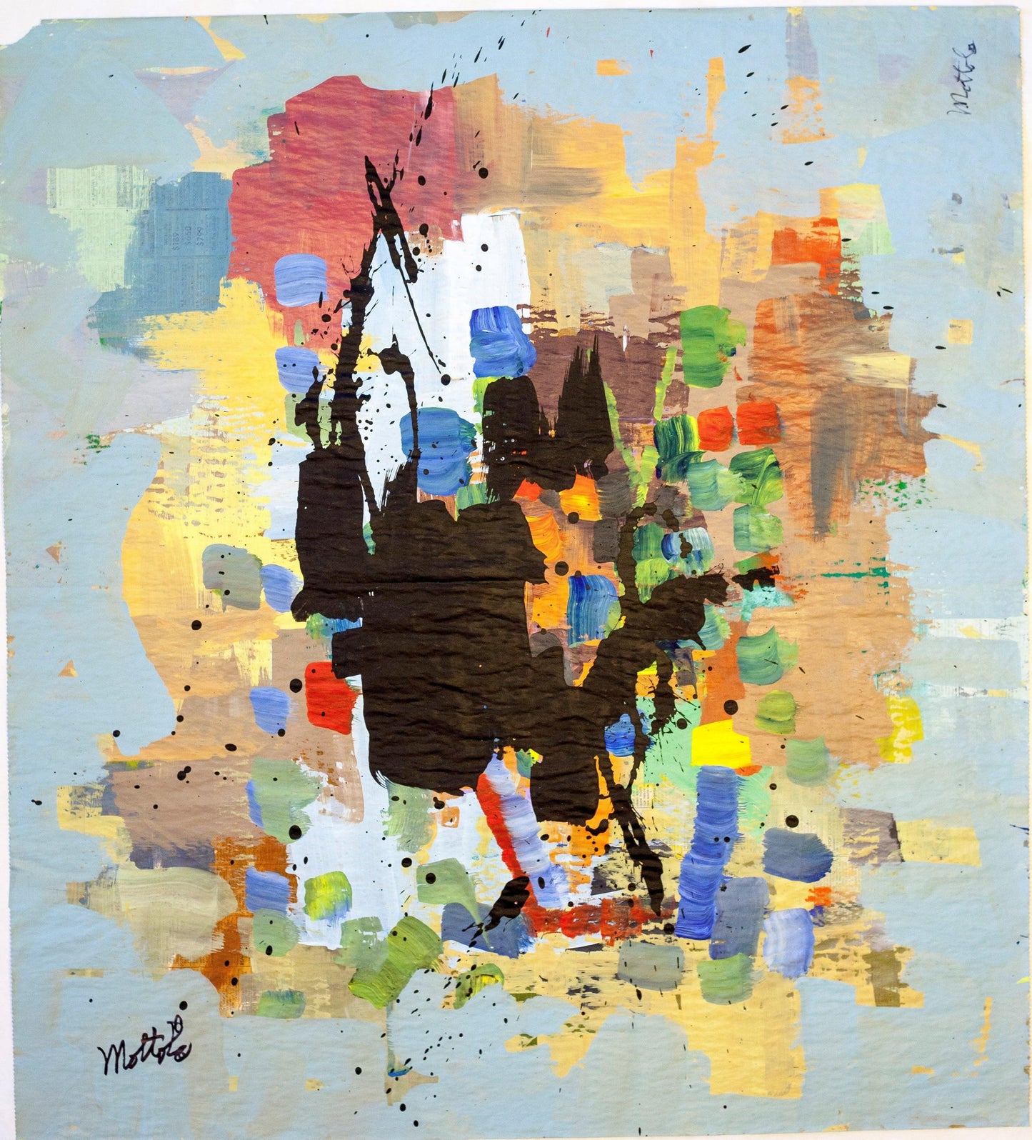 Fil Mottola Abstracts 24 X 24 On Newspaper Signed Valente Private Collection - Filmottola