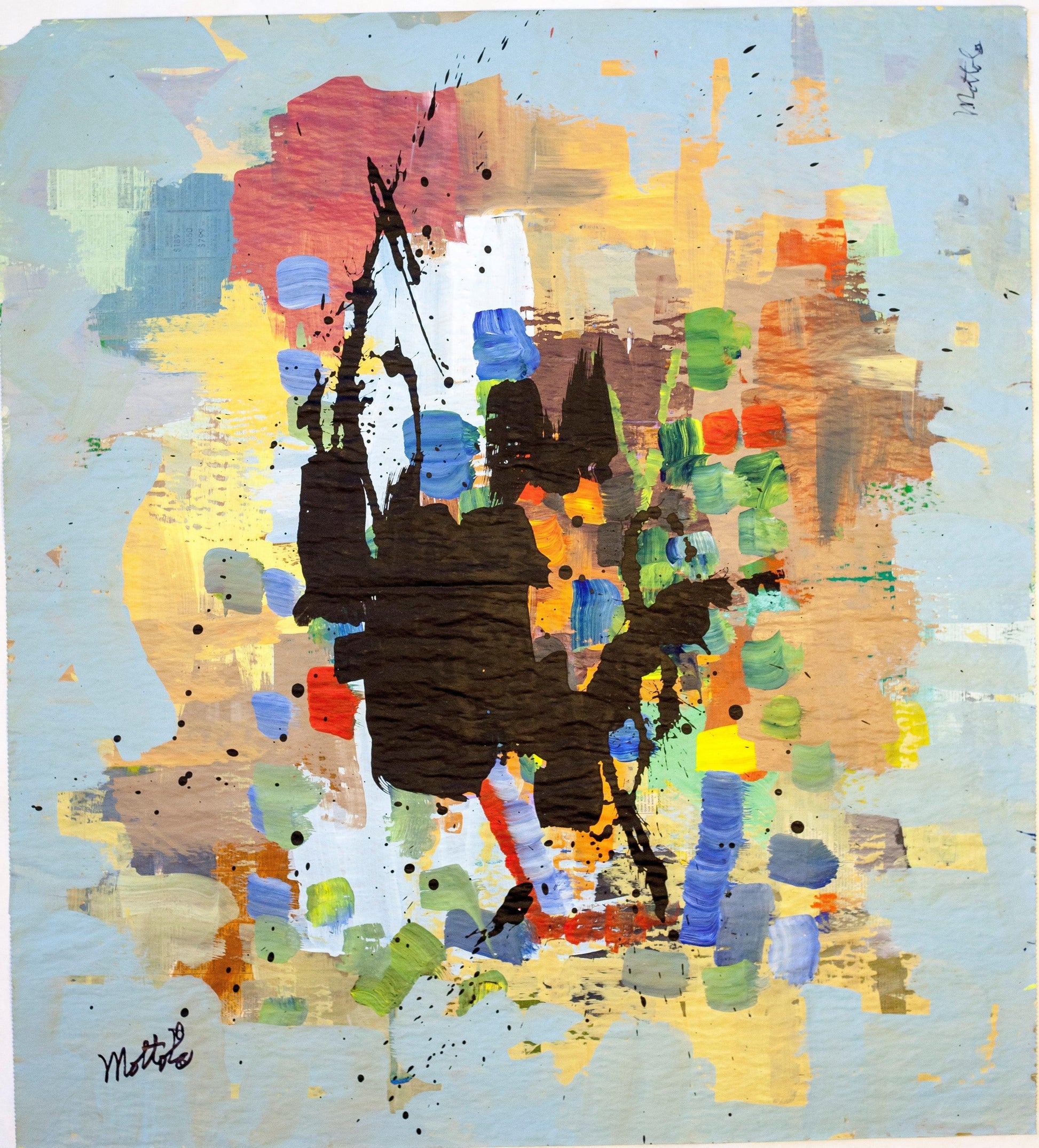 Fil Mottola Abstracts 24 X 24 On Newspaper Signed Valente Private Collection - Filmottola