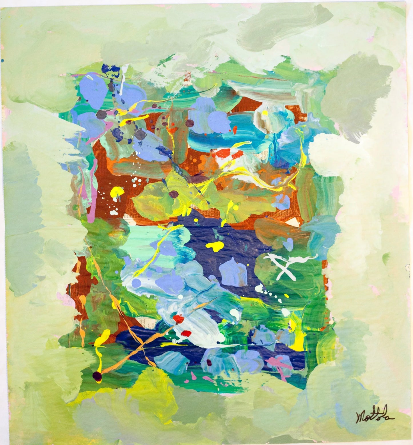 Fil Mottola Abstracts 24 X 24 On Newspaper Signed Valente Private Collection - Filmottola