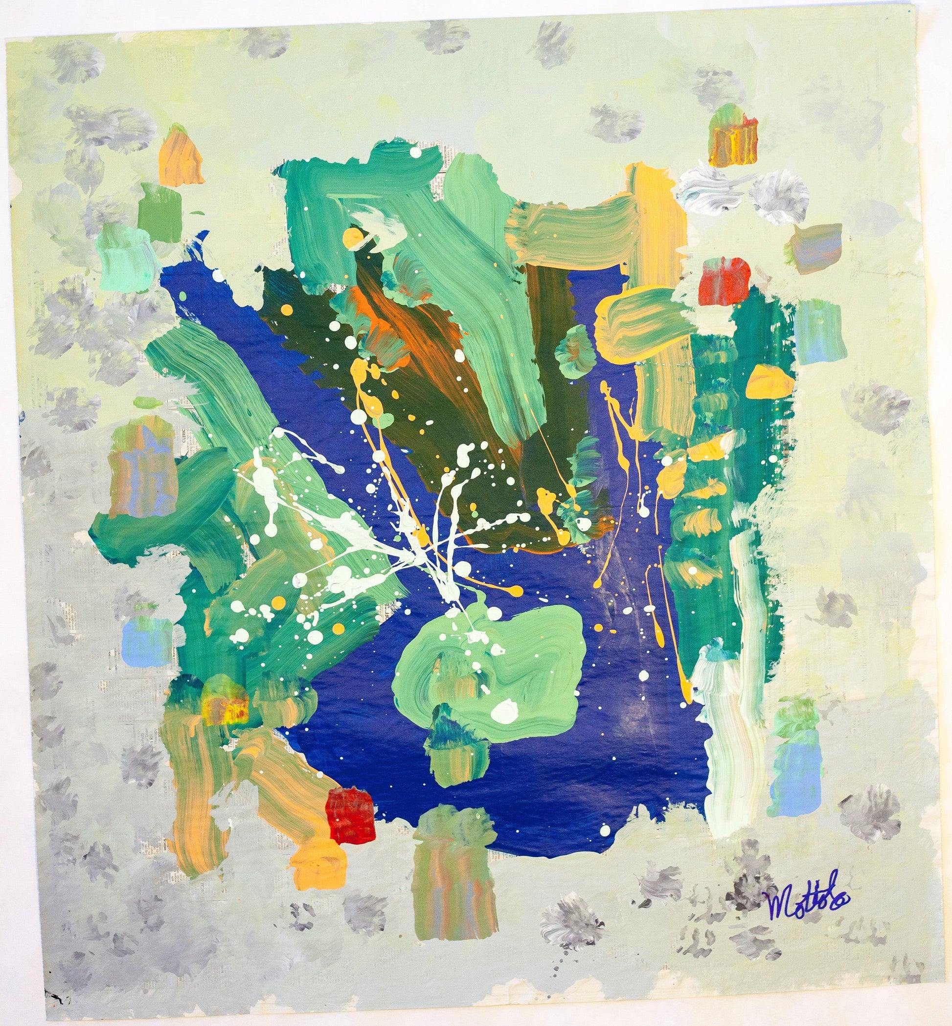 Fil Mottola Abstracts 24 X 24 On Newspaper Signed Valente Private Collection - Filmottola