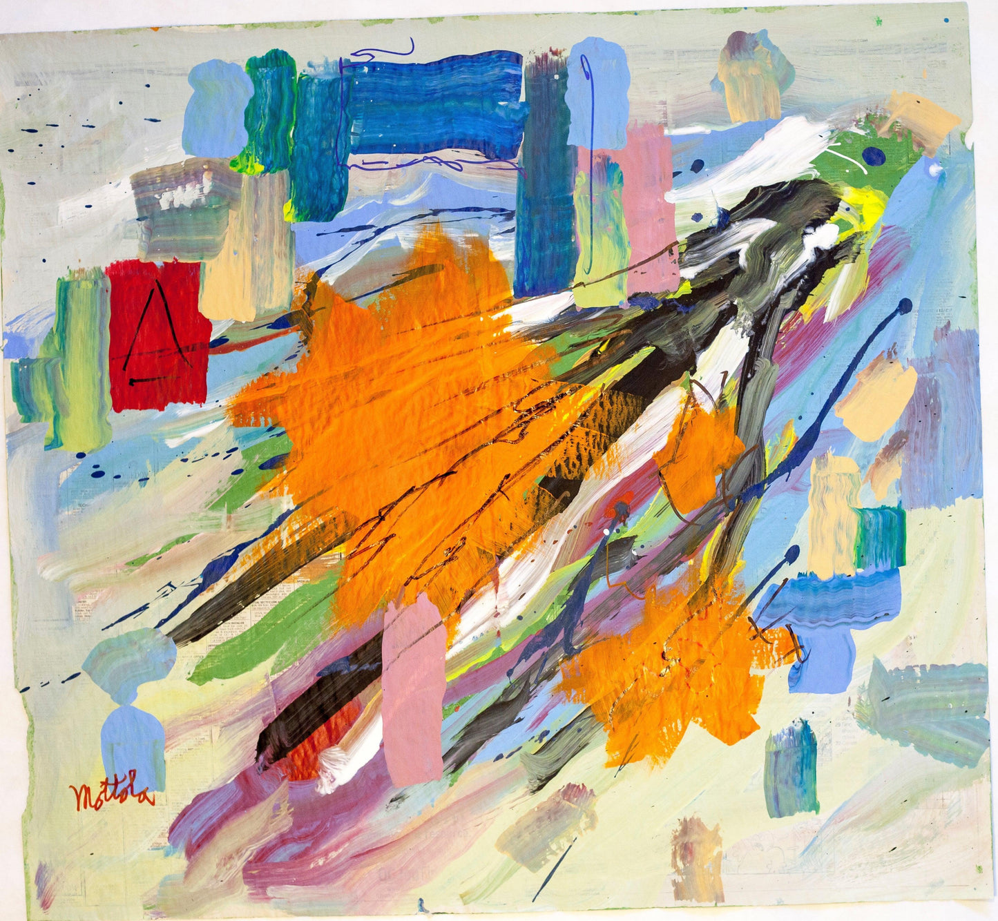 Fil Mottola Abstracts 24 X 24 On Newspaper Signed Valente Private Collection - Filmottola