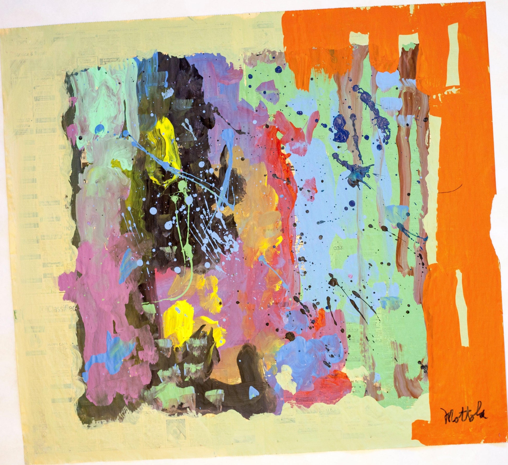 Fil Mottola Abstracts 24 X 24 On Newspaper Signed Valente Private Collection - Filmottola