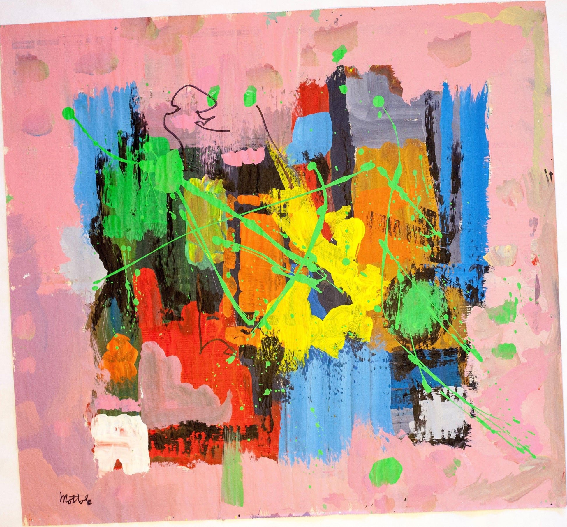 Fil Mottola Abstracts 24 X 24 On Newspaper Signed Valente Private Collection - Filmottola