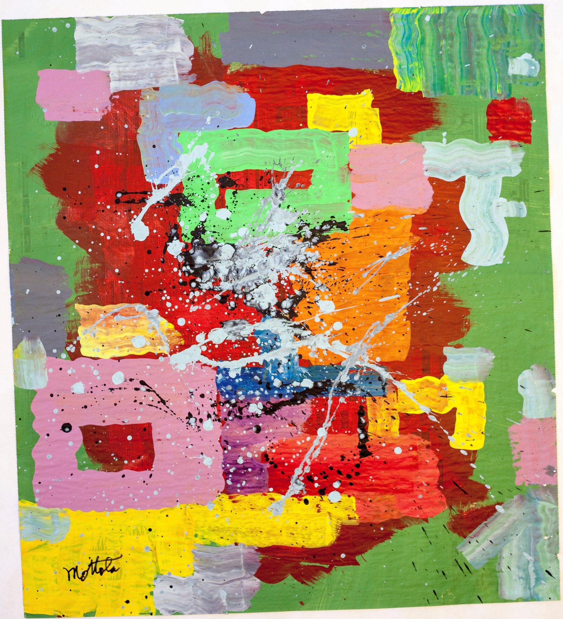 Fil Mottola Abstracts 24 X 24 On Newspaper Signed Valente Private Collection - Filmottola