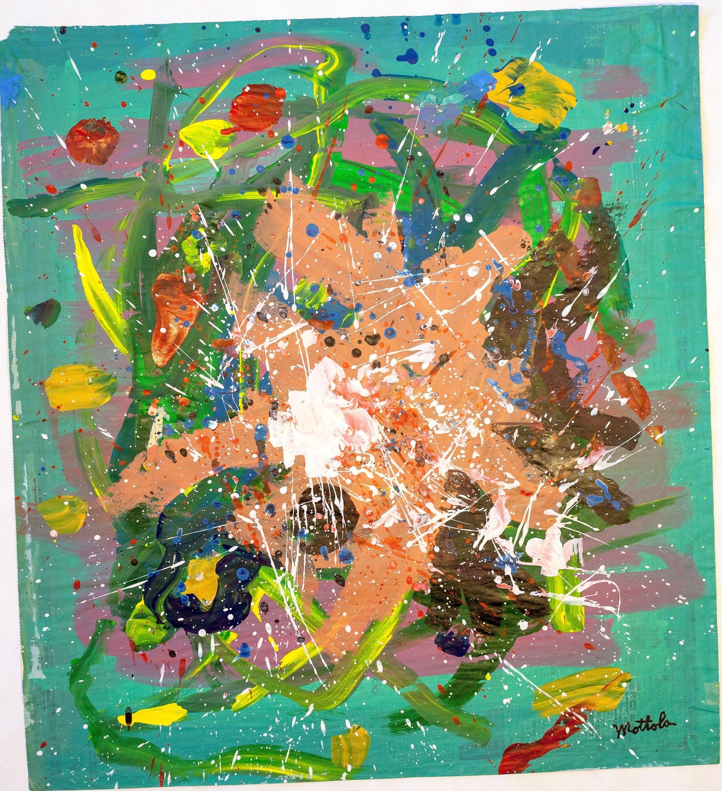 Fil Mottola Abstracts 24 X 24 On Newspaper Signed Valente Private Collection - Filmottola