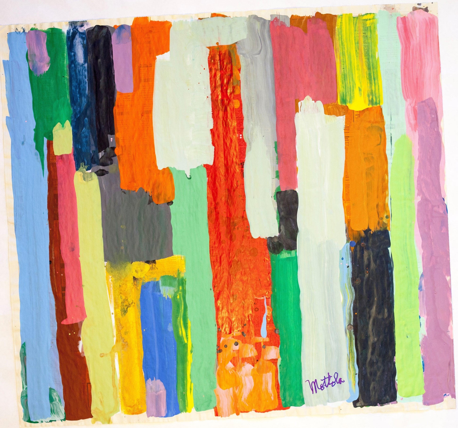 Fil Mottola Abstracts 24 X 24 On Newspaper Signed Valente Private Collection - Filmottola