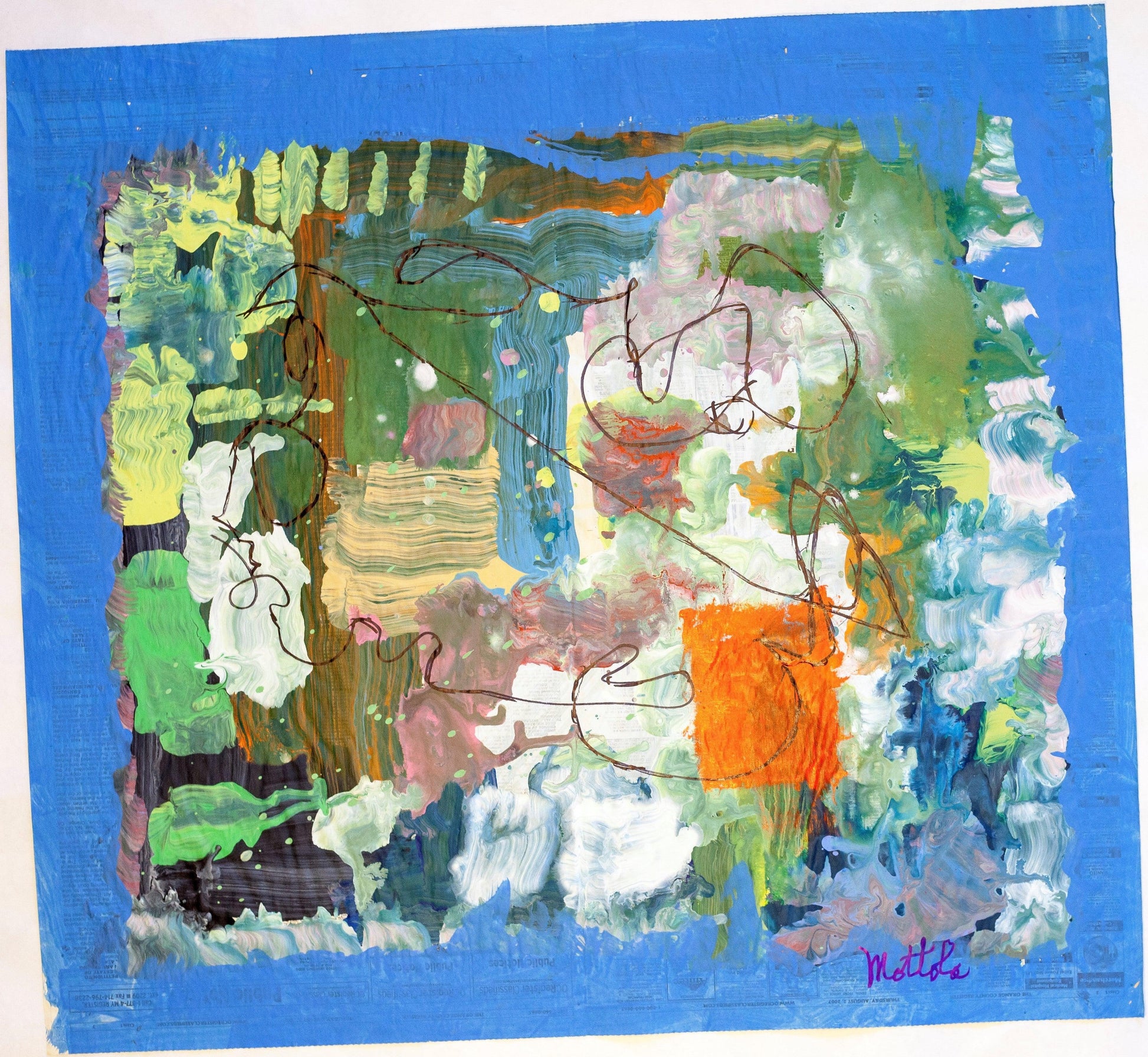 Fil Mottola Abstracts 24 X 24 On Newspaper Signed Valente Private Collection - Filmottola