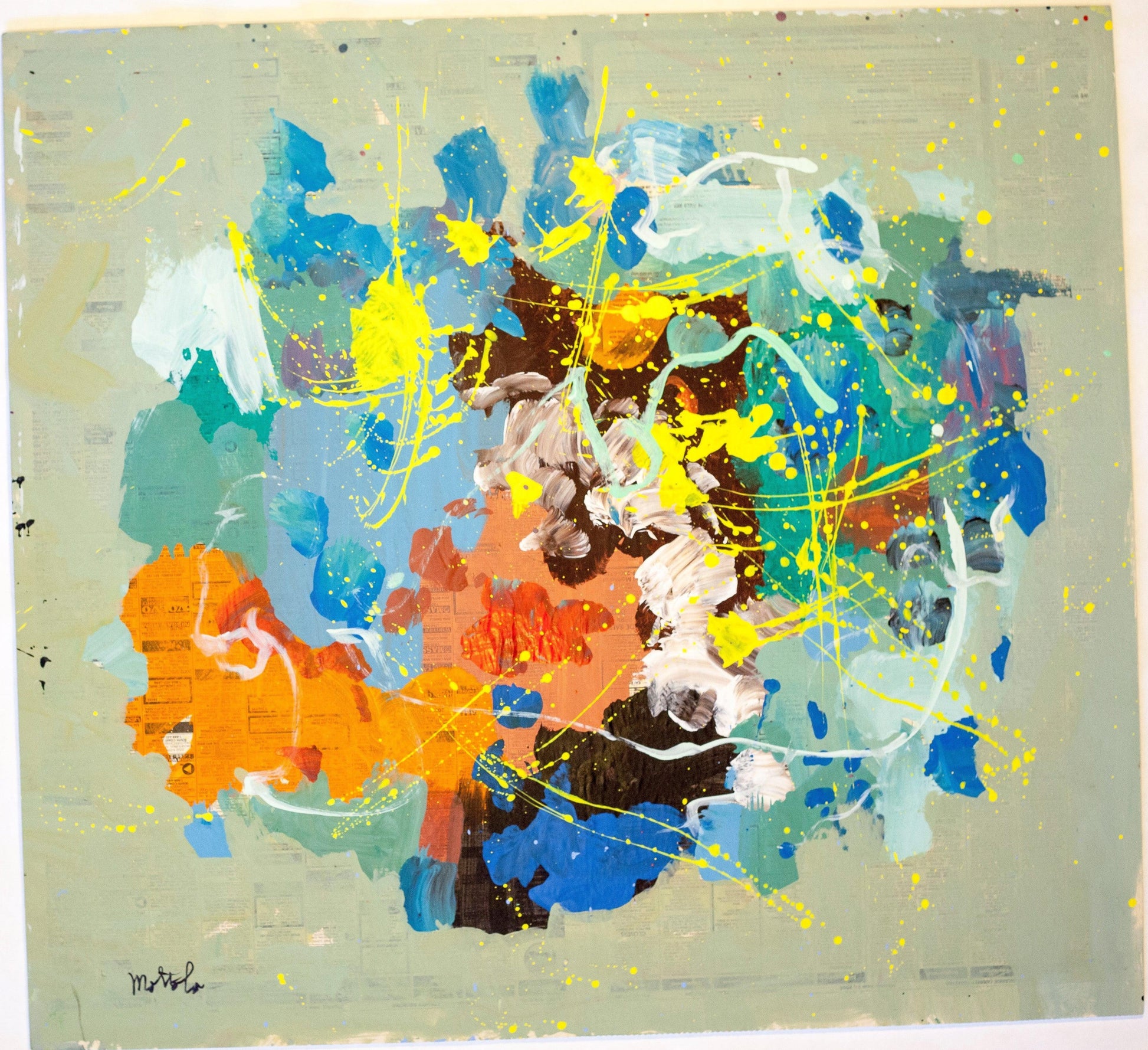 Fil Mottola Abstracts 24 X 24 On Newspaper Signed Valente Private Collection - Filmottola