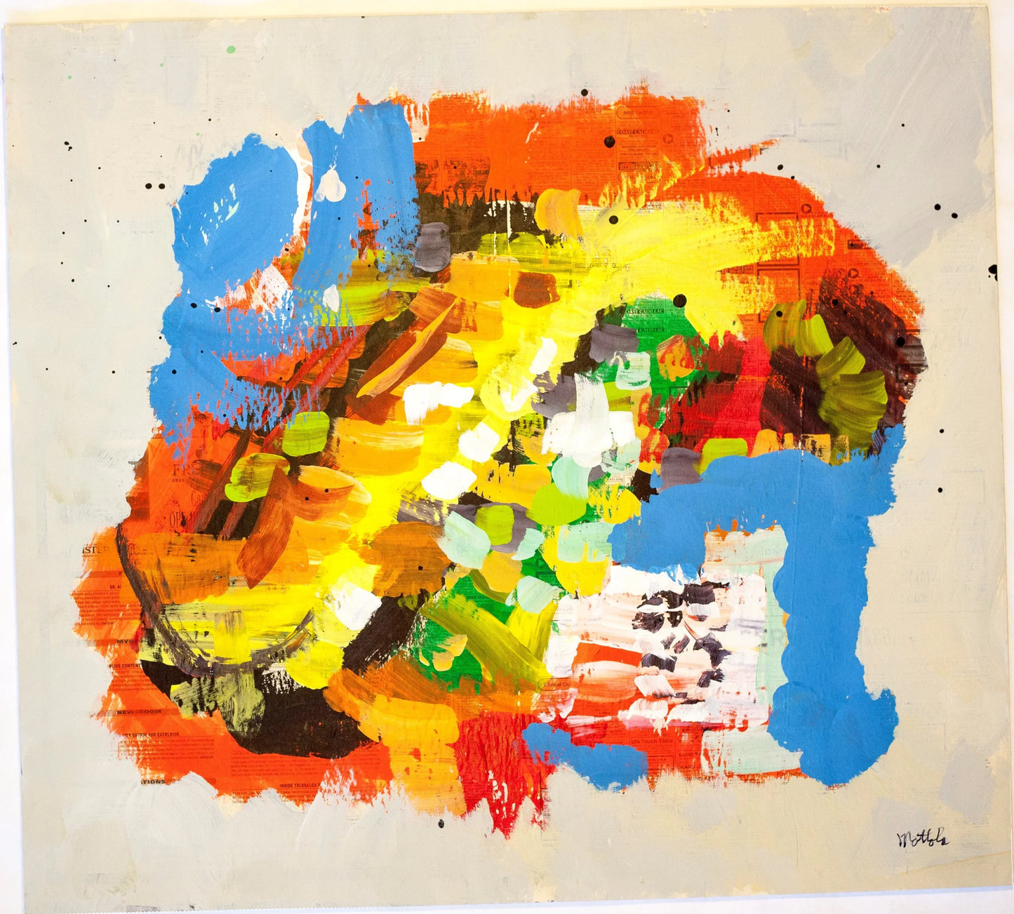 Fil Mottola Abstracts 24 X 24 On Newspaper Signed Valente Private Collection - Filmottola