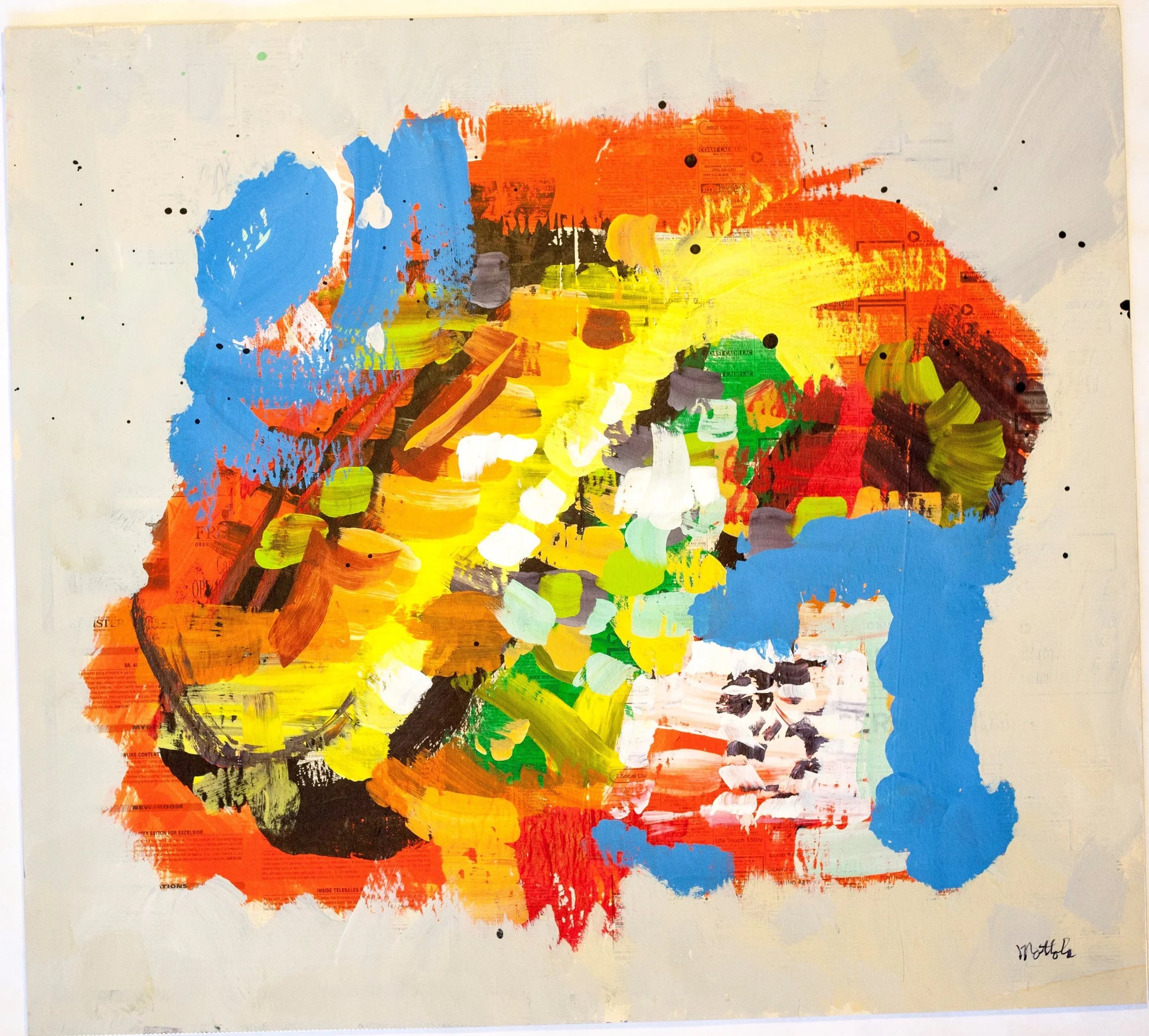 Fil Mottola Abstracts 24 X 24 On Newspaper Signed Valente Private Collection - Filmottola