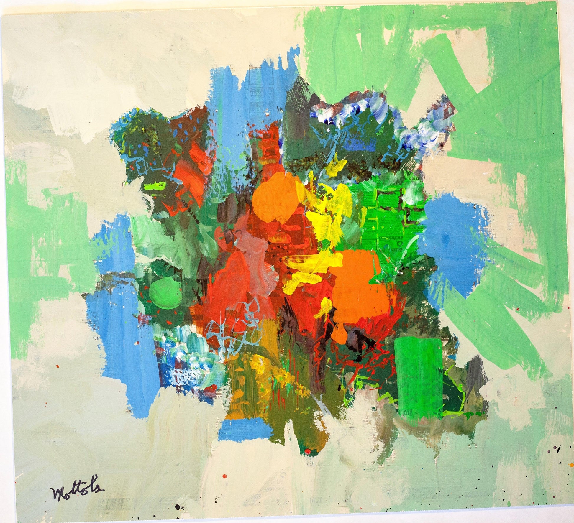 Fil Mottola Abstracts 24 X 24 On Newspaper Signed Valente Private Collection - Filmottola